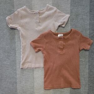 Mebie Baby Organic Cotton Short Sleeve Snap Shirt 2T Oatmeal & Mustard